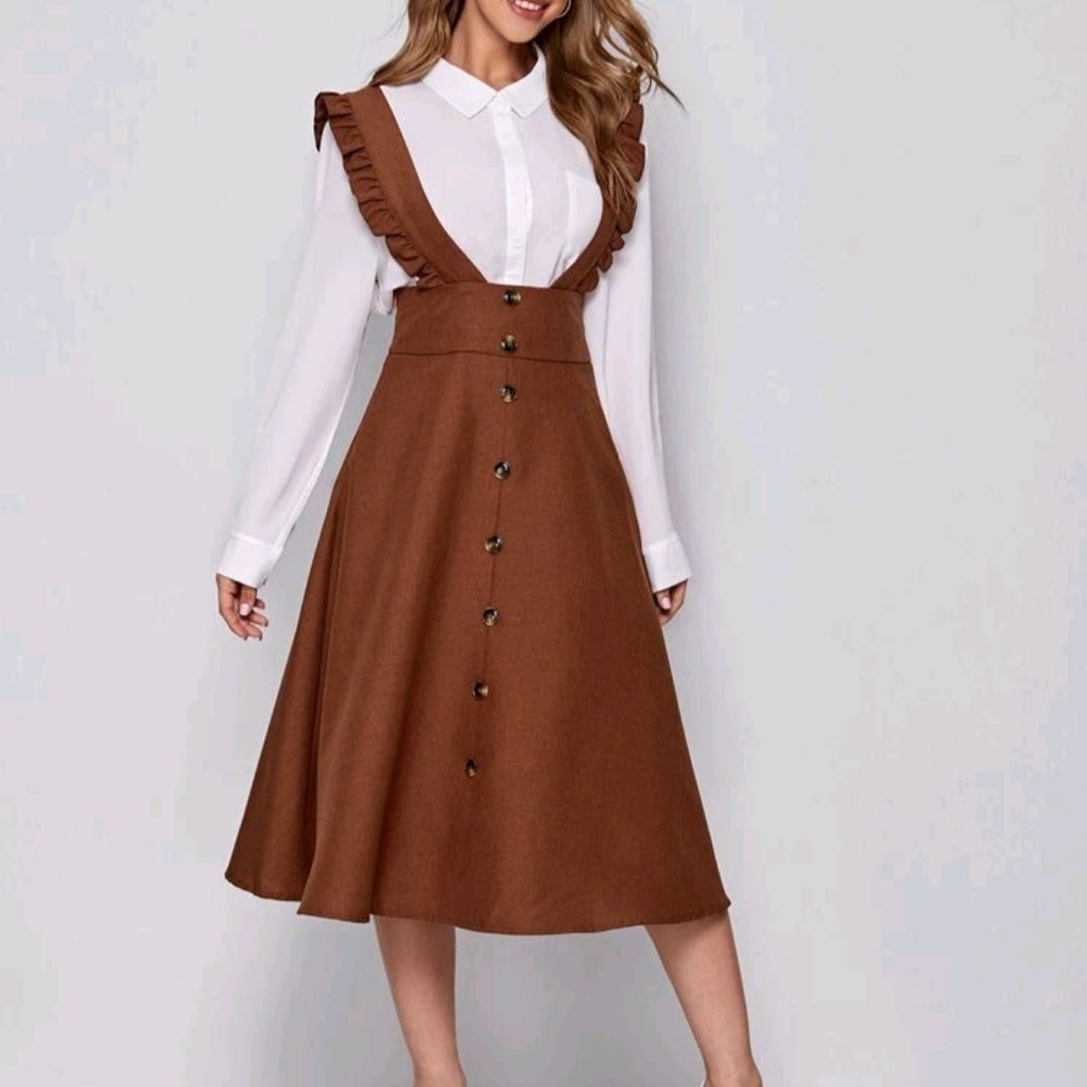 Button-Down Suspender Dress with Ruffle Straps